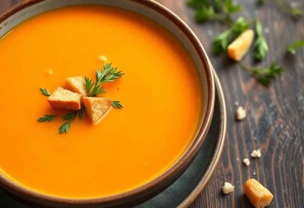Romige Wortelsoep met Verse Kruiden en Knapperige Croutons