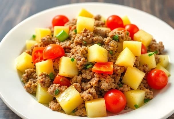 Snelle Aardappelsalade met Gehakt en Groenten