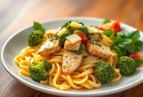 Snelle Broccolipasta met Kip en Pesto