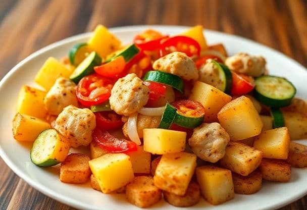 Snelle Gebakken Aardappelen met Groenten en Kip