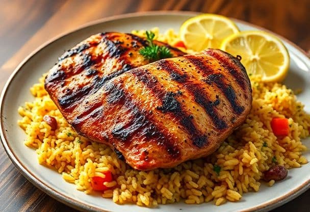 Snelle Gegrilde Kip met Kruidige Rijst