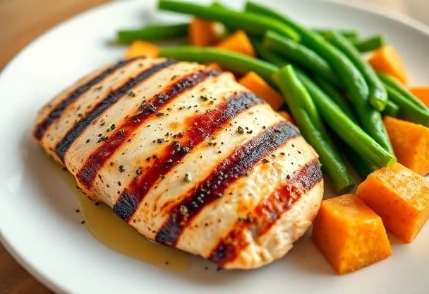 Snelle Gegrilde Kip met Zoete Aardappel en Sperziebonen