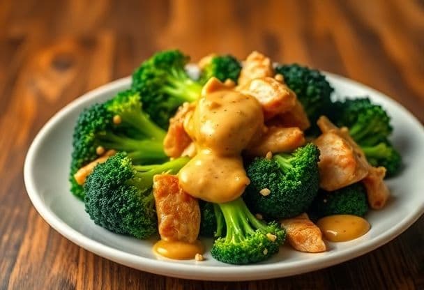 Snelle Gestoomde Broccoli met Kip en Pindasaus