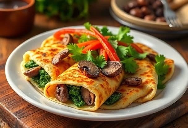 Snelle Gevulde Pannenkoeken met Champignons en Spinazie