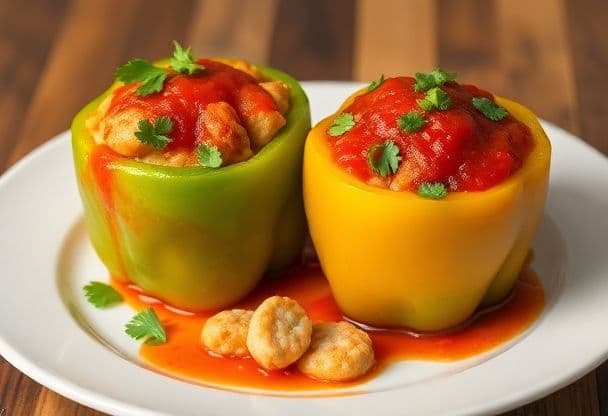 Snelle Gevulde Paprika met Kip en Rijst