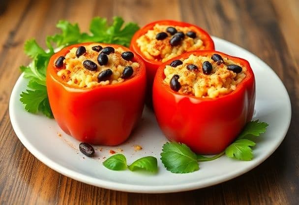 Snelle Gevulde Paprika met Rijst en Bonen