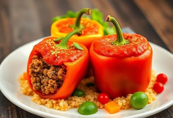Snelle Gevulde Paprika met Rundvlees en Rijst