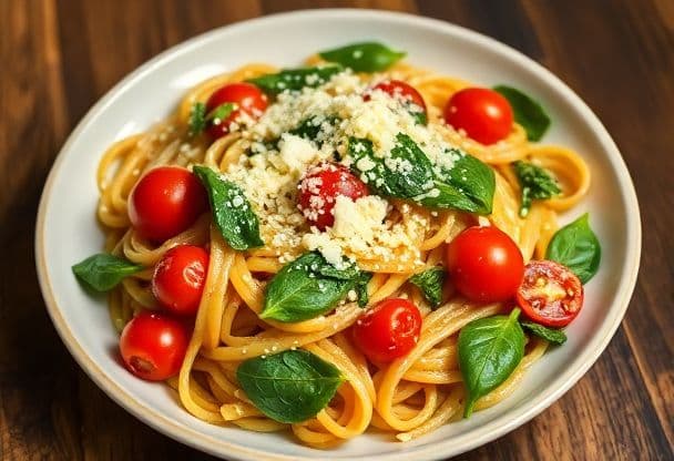 Snelle Groentepasta met Tomaat en Spinazie