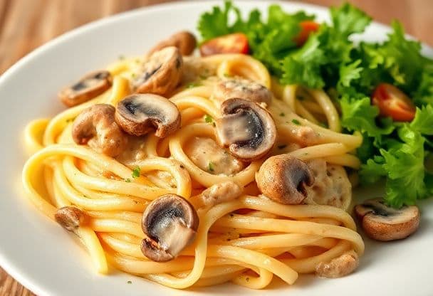 Snelle Kip en Paddenstoelen Pasta