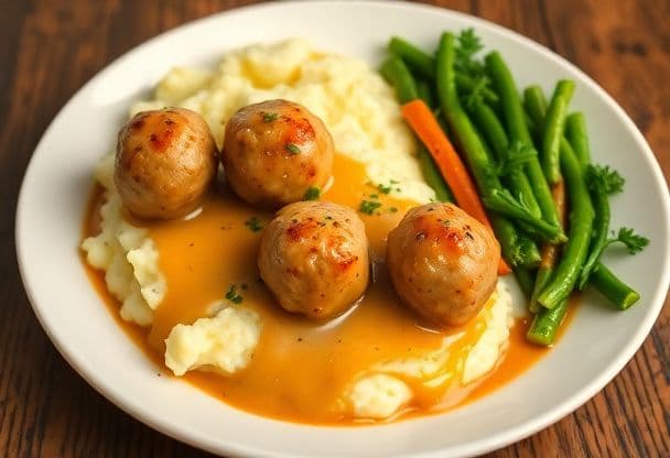 Snelle Kip Gehaktbal met Aardappelpuree en Groenten