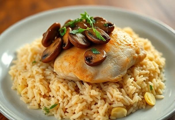 Snelle Kipfilet met Paddenstoelen en Kruidenrijst