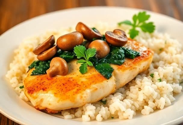 Snelle Kipfilet met Paddenstoelen en Spinazie