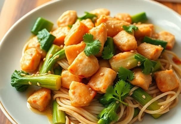 Snelle Kipfilet met Paksoi en Noedels