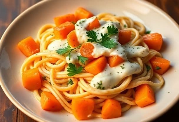 Romige Snelle Pasta met Abrikozen en Kruidenroomsaus in 20 Minuten