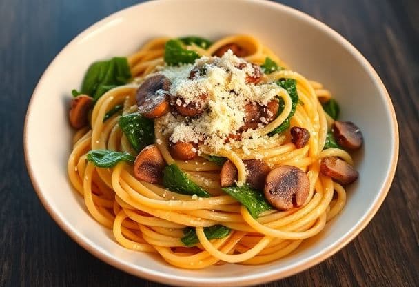 Snelle Pasta met Champignons en Spinazie