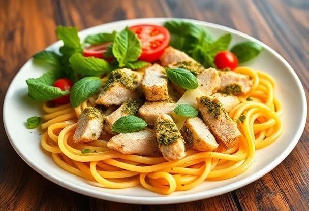 Snelle Pasta met Kip en Pesto
