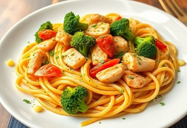 Snelle Pasta met Kruidige Broccoli en Kip