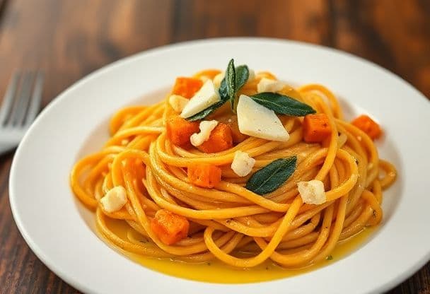 Snelle Pasta met Pompoen en Saliekruid