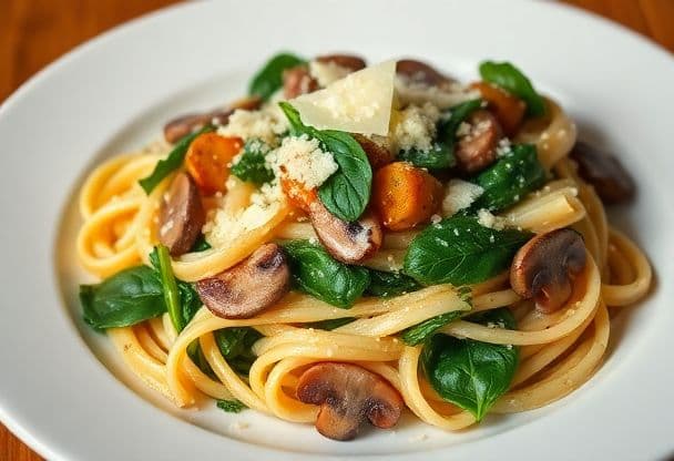 Snelle Pasta met Spinazie en Champignons