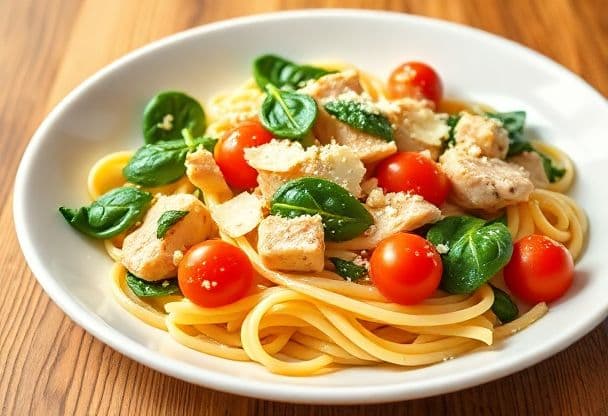 Snelle Pasta met Spinazie en Kip
