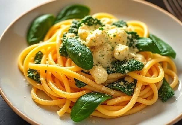 Snelle Pasta met Spinazie en Kruidenkaas