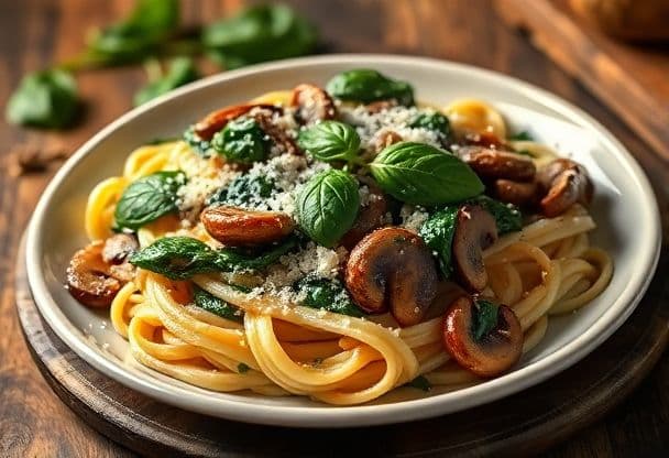 Snelle Pasta met Spinazie en Paddenstoelen