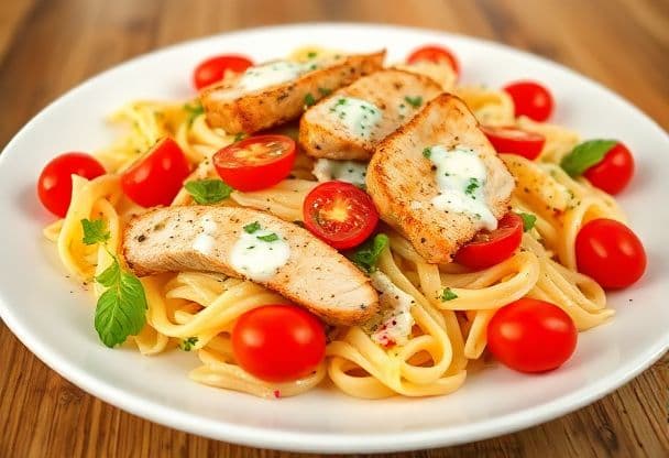 Snelle Pasta Salade met Kip en Groenten