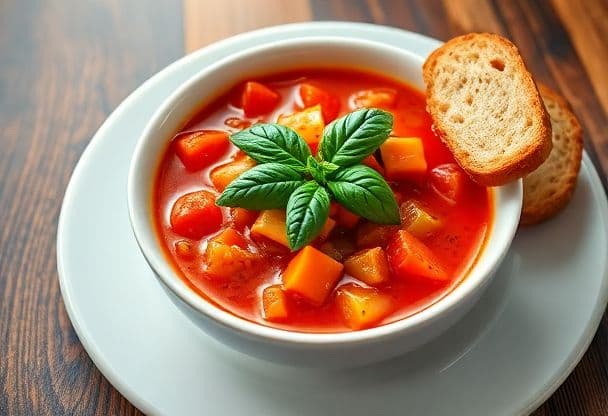 Snelle Tomatensoep met Groenten en Basilicum