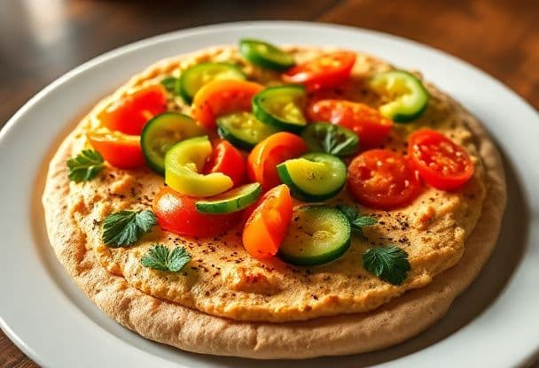 Snelle Turkse Pizza met Hummus en Groenten