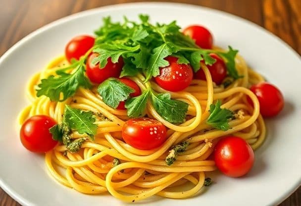 Snelle Vegetarische Pasta met Pesto en Tomaat