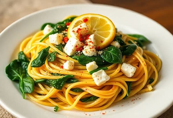 Snelle Vegetarische Pasta met Spinazie en Feta