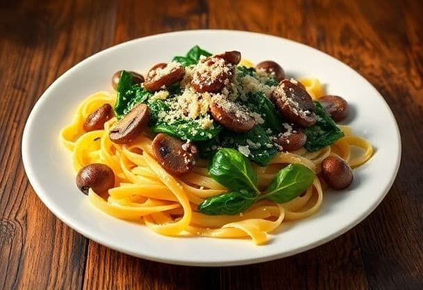 Snelle Pasta met Champignons en Spinazie
