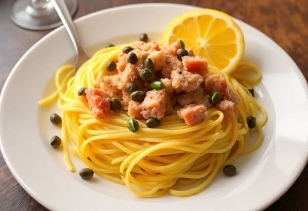 Spaghetti Pompoen met Tonijn en Kappertjes