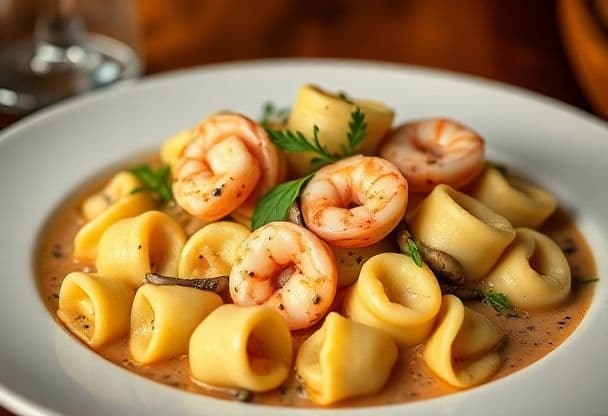 Tortellini Boscaiola met Garnalen
