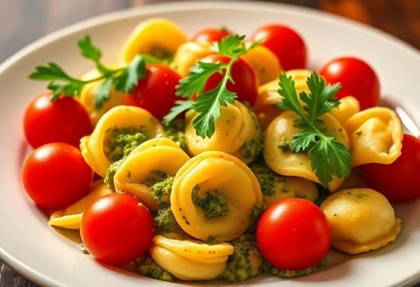 Tortellini met Pesto en Kersen Tomaatjes