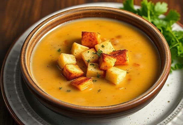 Uiensoep met Kaascroutons