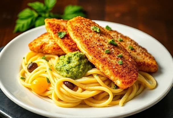 Vissticks met Pasta en Pesto