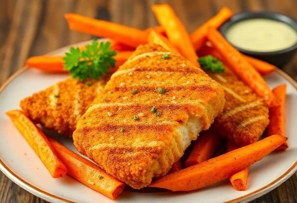 Vissticks met Zoete Aardappelfrietjes