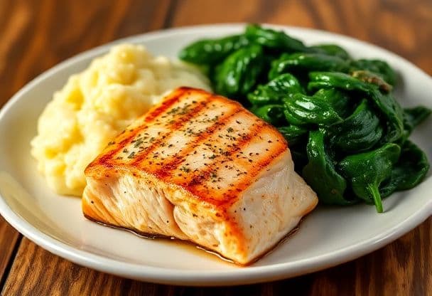 Zalm met Aardappelpuree en Spinazie