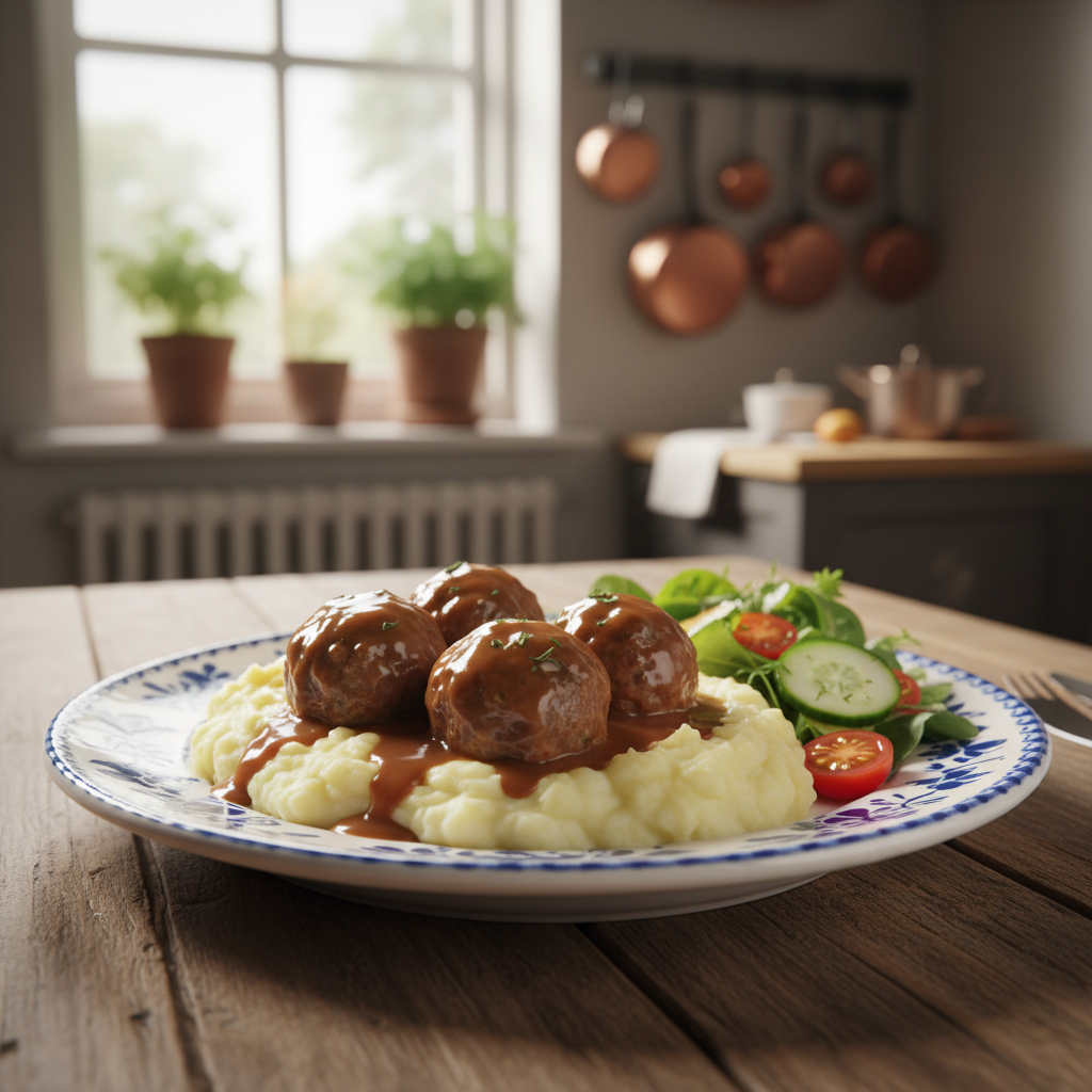 Traditionele Aardappelpuree met Gehaktbal en Rijke Jus