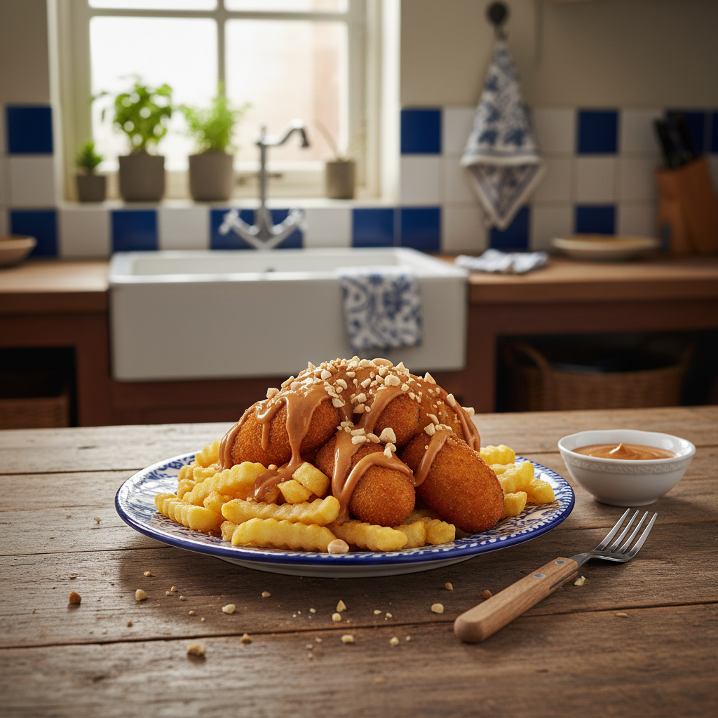 Friet met Kroket en Pindasaus
