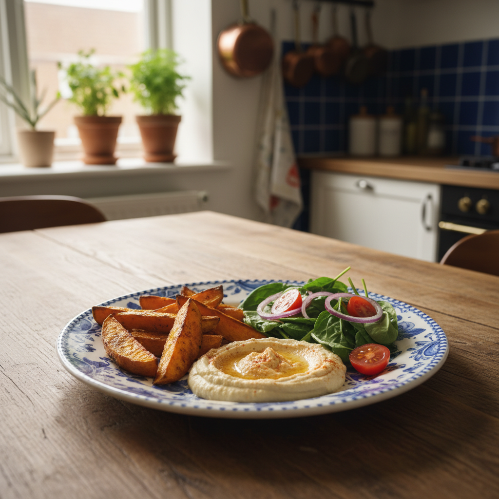 Geroosterde Zoete Aardappel met Hummus