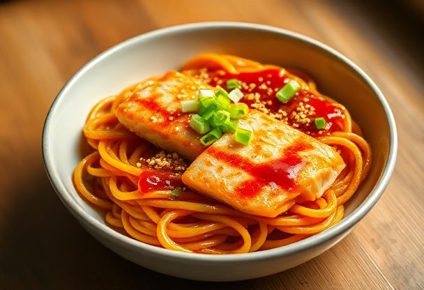 Gezonde Gochujang Noedels met Zalm in 20 Minuten