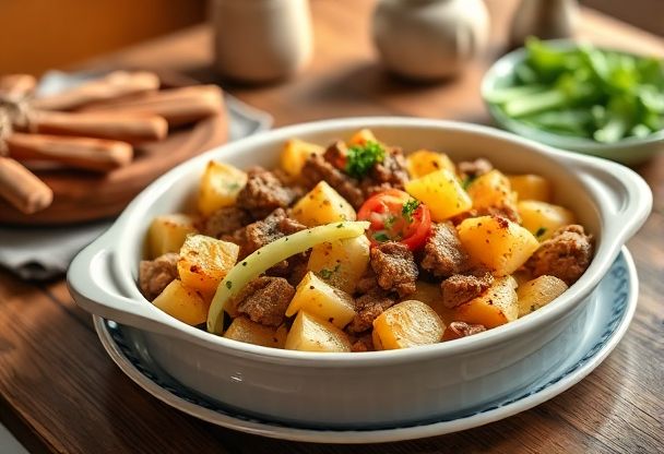 Gezonde Ovenschotel met Aardappelen, Vlees en Groenten