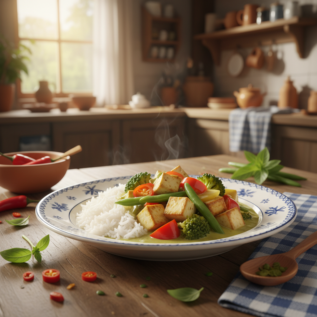 Verse Groene Curry met Tofu en Seizoensgroenten