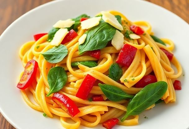 Romige Groente Pasta met Pesto en Parmezaanse Kaas