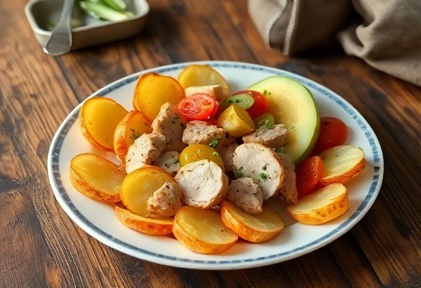 Knapperige Aardappelschijfjes met Kip en Groenten