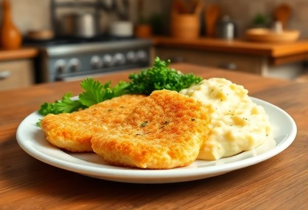 Knapperige Vissticks met Aardappelpuree en Groene Groenten