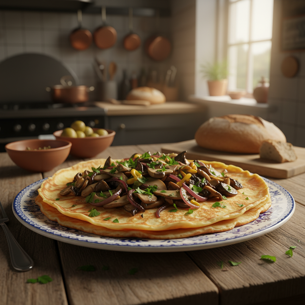 Pannenkoeken met Champignons en Ui