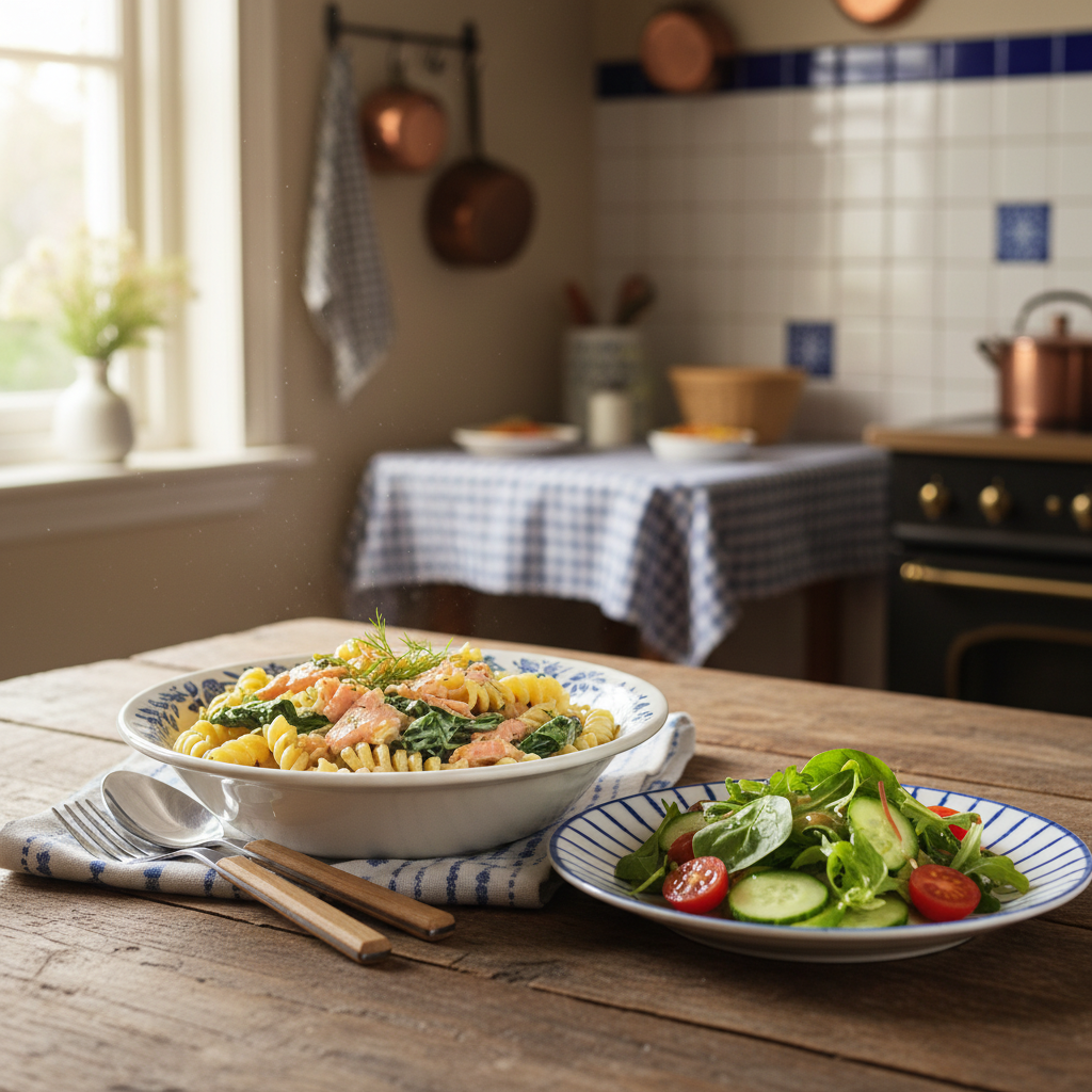 Pasta met Gerookte Zalm en Spinazie